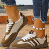 Coffee Color Block Leopard Patchwork Lace-up Sneaker