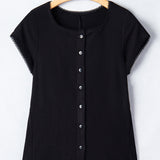Anika Ribbed Knit Lace Trim Button Down Short Sleeve Top