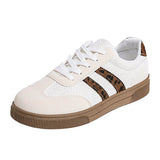 White Textured Woven Leopard Patchwork Flat Sneakers