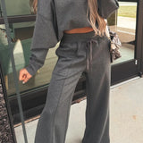 Medium Grey Collared V Neck Pullover Sweatshirt Sweatpants Set | Dropship