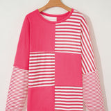Stripe Color Block Patchwork Drop Shoulder Long Sleeve Tunic Top
