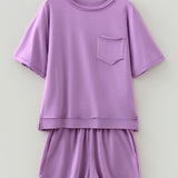 Jess Raw Edge Patch Pocket Oversized Top and Shorts Set