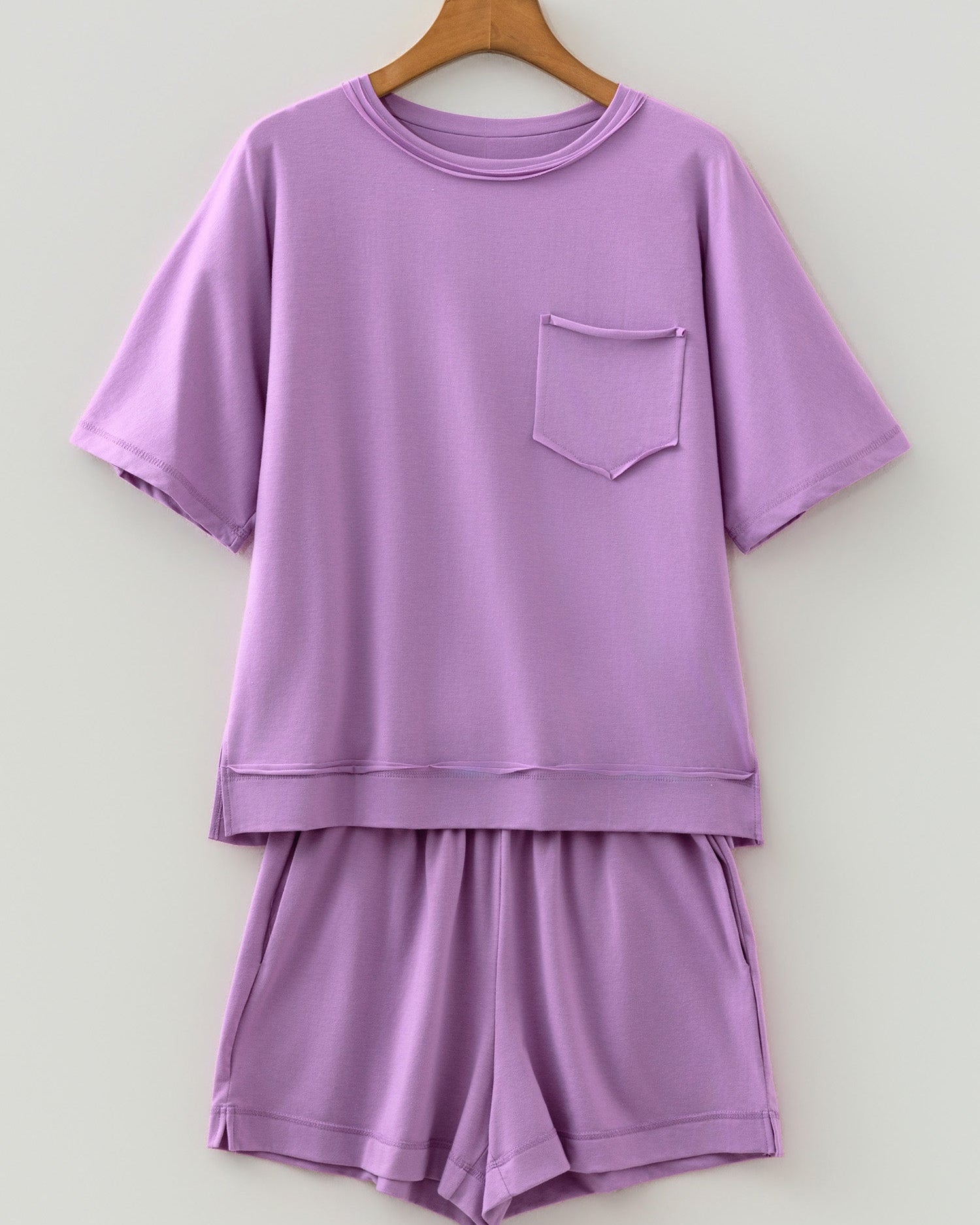 Jess Raw Edge Patch Pocket Oversized Top and Shorts Set
