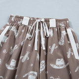 Western Cactus Cowgirl Hat Boot Printed Vintage Drawstring Jogger Pants