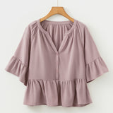 Mae Slit V Neck Ruffled Loose Blouse