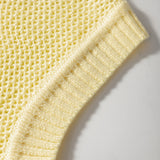 Brielle Hollowed Knit Round Neck Sweater Vest - Yellow
