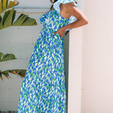 Sunny Floral Print Square Neck Ruffled Strap Maxi Dress