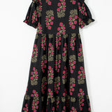 PREORDER Kali Floral Short Bubble Sleeve Tiered Maxi Dress - Black | Dropship
