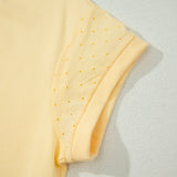 Yellow Eyelet Lace Patchwork Sleeve Short 2pcs Outfit