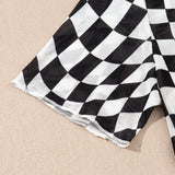 Short Sleeve Checkered Mesh Crew Neck T Shirt - Black | Dropship