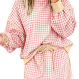 Gingham Crew Neck Long Sleeve Top and Skort Set