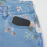 Kinsley Retro Floral Print Frayed Hem Shift Jeans