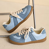 Eliana Blue Two Tone Suede Patched Lace Up Sneakers