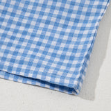Gingham Print High Waisted Loose Shorts - Blue