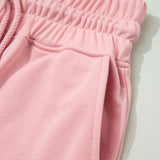 Sunset Walk Set Loose Tee Drawstring Wide Leg Pants 2pcs Outfit - Pink