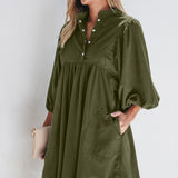 Sutton Corduroy Snap Buttons Empire Waist Bracelet Sleeve Dress