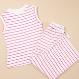 Clementine Stripe Casual Tee and Wide Leg Pants Set - Rose