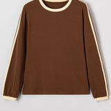 Malani Varsity Striped Crew Neck Long Sleeve Top - Dark Brown