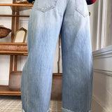 Myosotis Raw Hem Turnup Loose Ankle-length Jeans