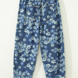 Lucy Dainty Floral Printed Drawstring Barrel Jeans
