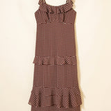 Irene Coffee Polka Dot Print Backless Ruffled Tiered Maxi Dress
