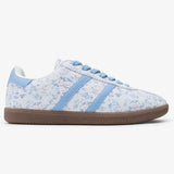 Light Blue Floral Print Lace-up PU Leather Flat Shoes