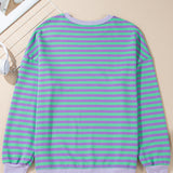 PREORDER Baya Striped Contrast Trim Drop Shoulder Sweatshirt - Blue | Dropship