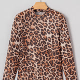 Blakely Leopard Mock Neck Long Sleeve Mesh Top