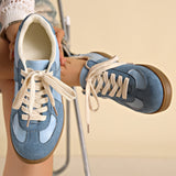 Eliana Blue Two Tone Suede Patched Lace Up Sneakers
