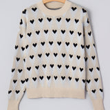 Brynlee Geometric Heart Print Ribbed Trim Loose Sweater