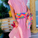 Holly Frilled Detail Half Buttons Short Sleeve Long Dress