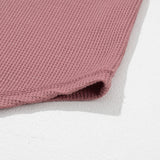 Caroline Exposed Seam Drop Sleeve V Neck Waffle Textured Top  - Rose