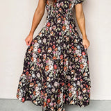 Calla V Neck Pleated Tiered Maxi Dress