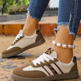 Coffee Color Block Leopard Patchwork Lace-up Sneaker