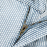 Camille Striped Button Flap Pocket Cuffed Hem Wide Leg Jeans