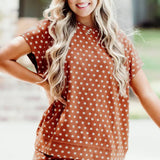 Paityn Polka Dot Print Short Set - Caramel