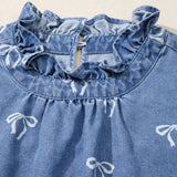 Logan Frilled Collar Flutter Sleeve Denim Top