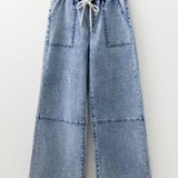 Celestine Acid Wash Exposed Seam Drawstring Elastic Waist Barrel Jeans