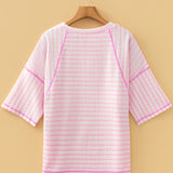 PREORDER Noelle Textured Knit Split Hem Half Sleeve Loose Top - Pink | Dropship
