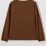 Malani Varsity Striped Crew Neck Long Sleeve Top - Dark Brown