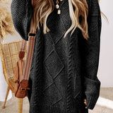 Cable Knit Drop Shoulder Loose Fit Sweater Dress