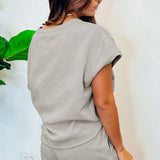 Astrid Textured Loose Top Casual Two Piece Short Set - Gray