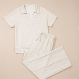 Addyson Lounge Set Polo Tee Casual Pant Set - Heather Gray