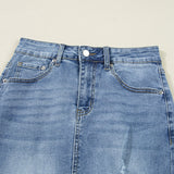 Kendall Distressed Hem Denim Midi Skirt - Light Wash