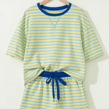 Elsa Stripe Drop Shoulder Boxy Casual Terry Short Set - Yellow