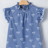 Logan Frilled Collar Flutter Sleeve Denim Top