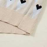 Brynlee Geometric Heart Print Ribbed Trim Loose Sweater