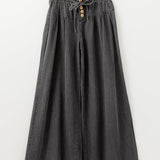 Carbon Grey Mineral Wash Button High Waist Wide Leg Jeans