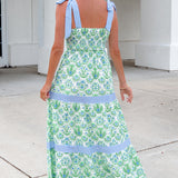 Lily Floral Print Striped Patchwork Detail Sleeveless Dress（Runs Small ）