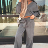 Medium Grey Collared V Neck Pullover Sweatshirt Sweatpants Set | Dropship